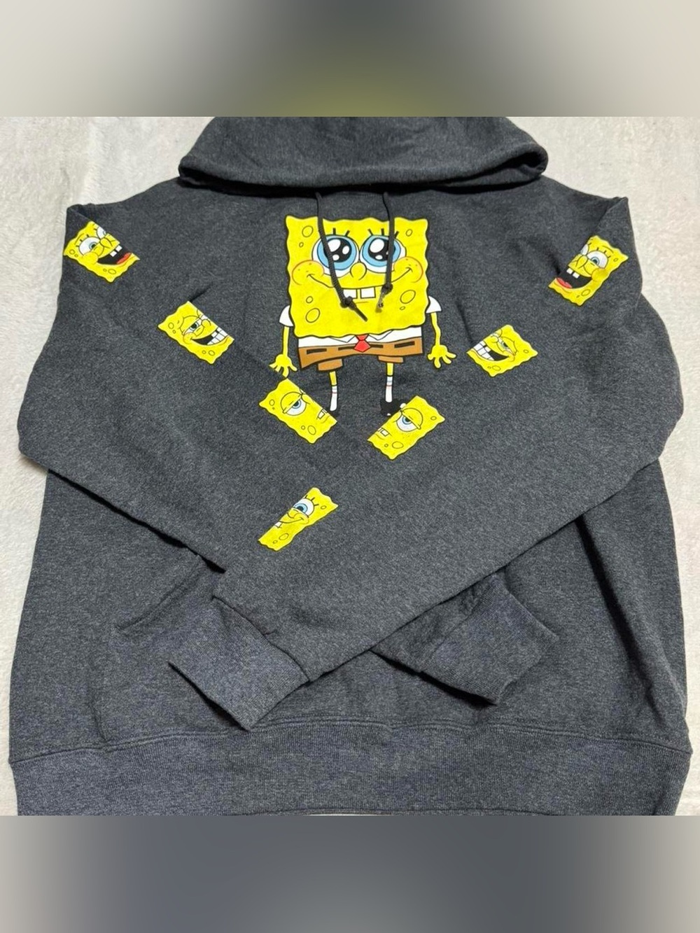 Nickelodeon Men's Charcoal Hoodie with Bright Yellow SpongeBob Graphics